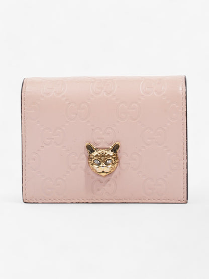 Gucci Guccissima Signature Crystal Cat Card Case Wallet Light Candy Pink Calfskin Leather