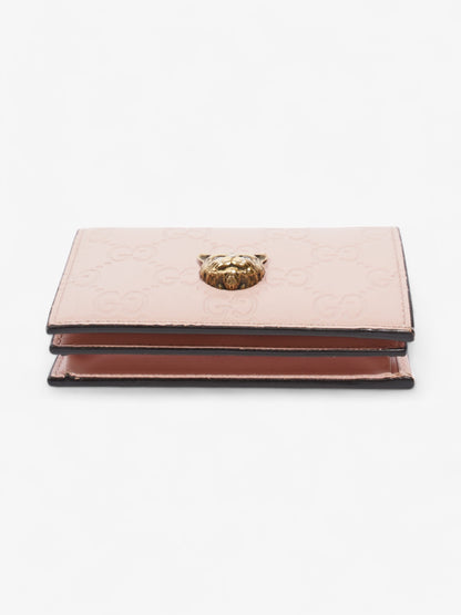 Gucci Guccissima Signature Crystal Cat Card Case Wallet Light Candy Pink Calfskin Leather
