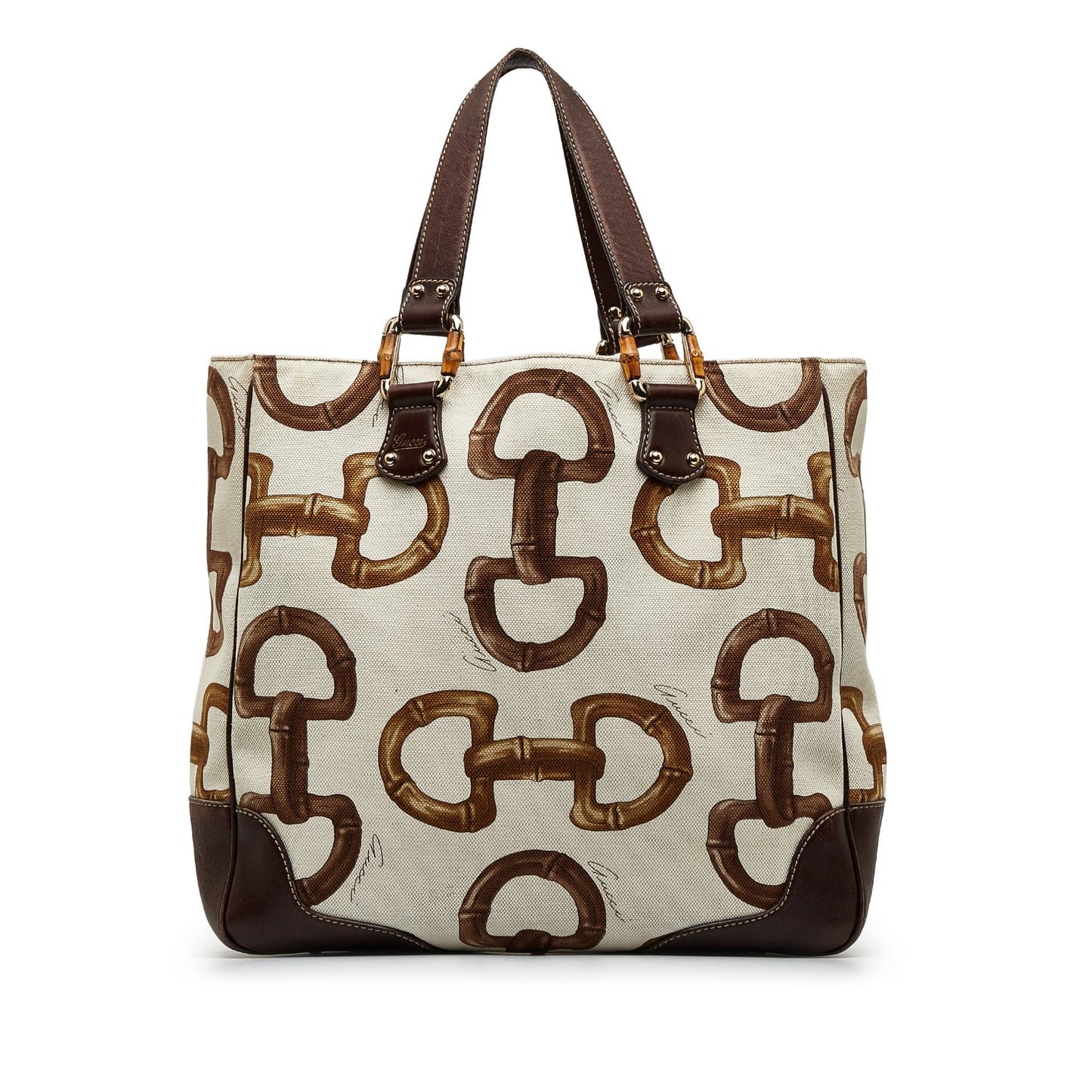 White Gucci Bamboo Horsebit Tote