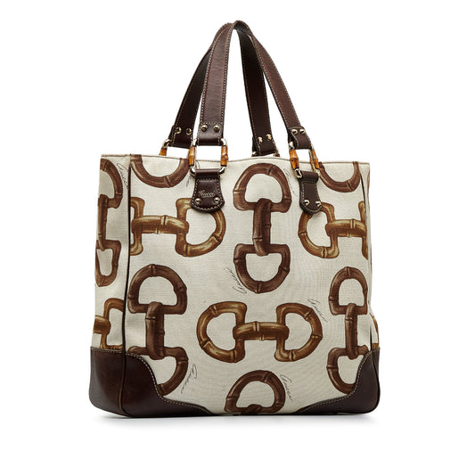 White Gucci Bamboo Horsebit Tote