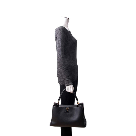 LOUIS VUITTON Leather Capucines GM Noir