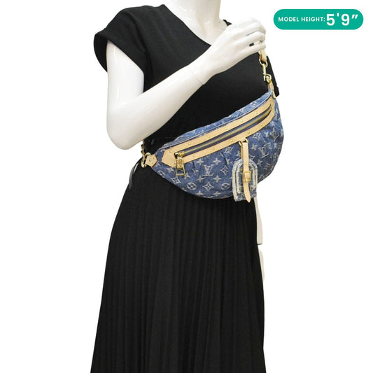 LOUIS VUITTON High Rise Monogram Denim Bumbag Blue