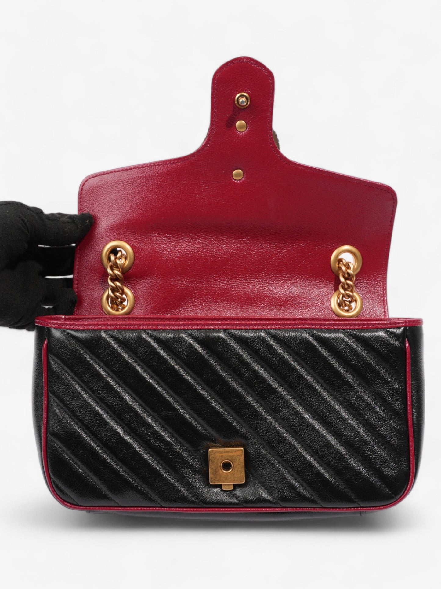 Gucci GG Marmont Flap Black / Red Leather Small
