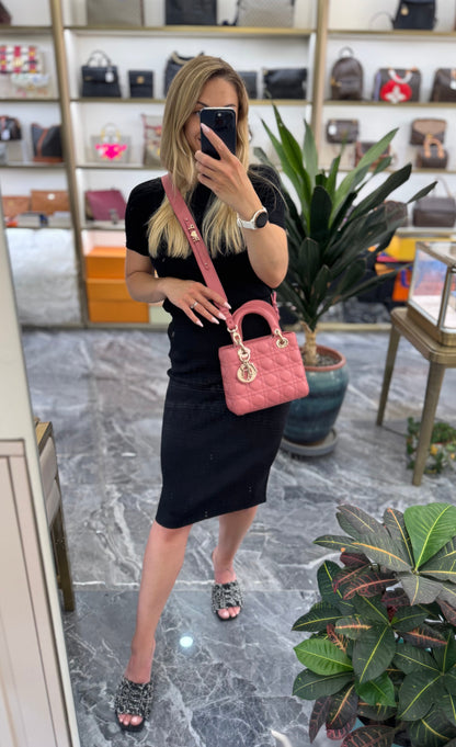 Pre-owned Certified Dior Small MyABC Lady Dior Lipstick Pink Lambskin Golden Hardware, 2020, w/ strap, Dior Card and dust bag