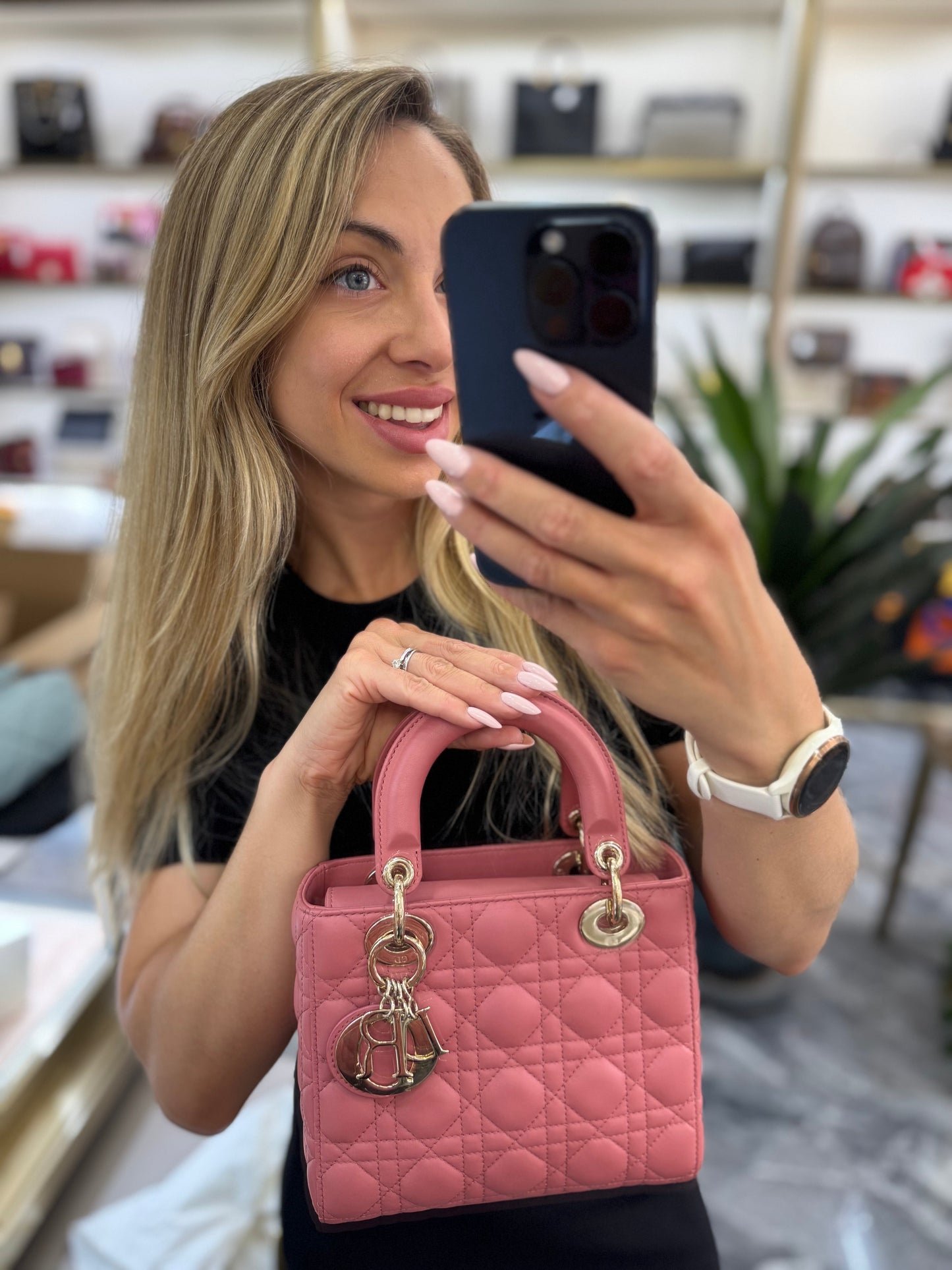 Pre-owned Certified Dior Small MyABC Lady Dior Lipstick Pink Lambskin Golden Hardware, 2020, w/ strap, Dior Card and dust bag