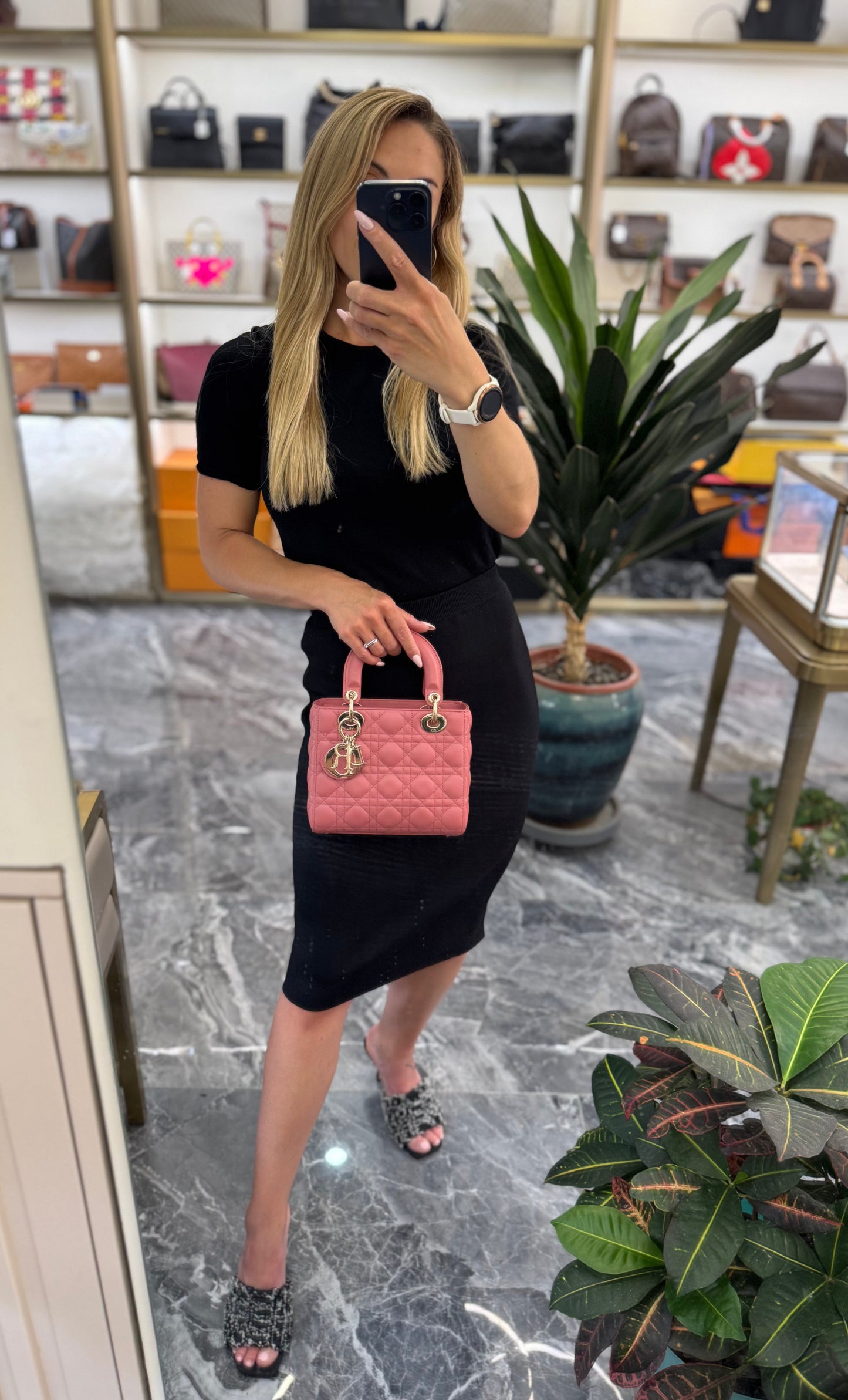 Pre-owned Certified Dior Small MyABC Lady Dior Lipstick Pink Lambskin Golden Hardware, 2020, w/ strap, Dior Card and dust bag