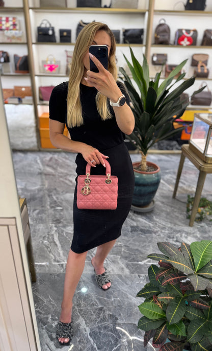 Pre-owned Certified Dior Small MyABC Lady Dior Lipstick Pink Lambskin Golden Hardware, 2020, w/ strap, Dior Card and dust bag