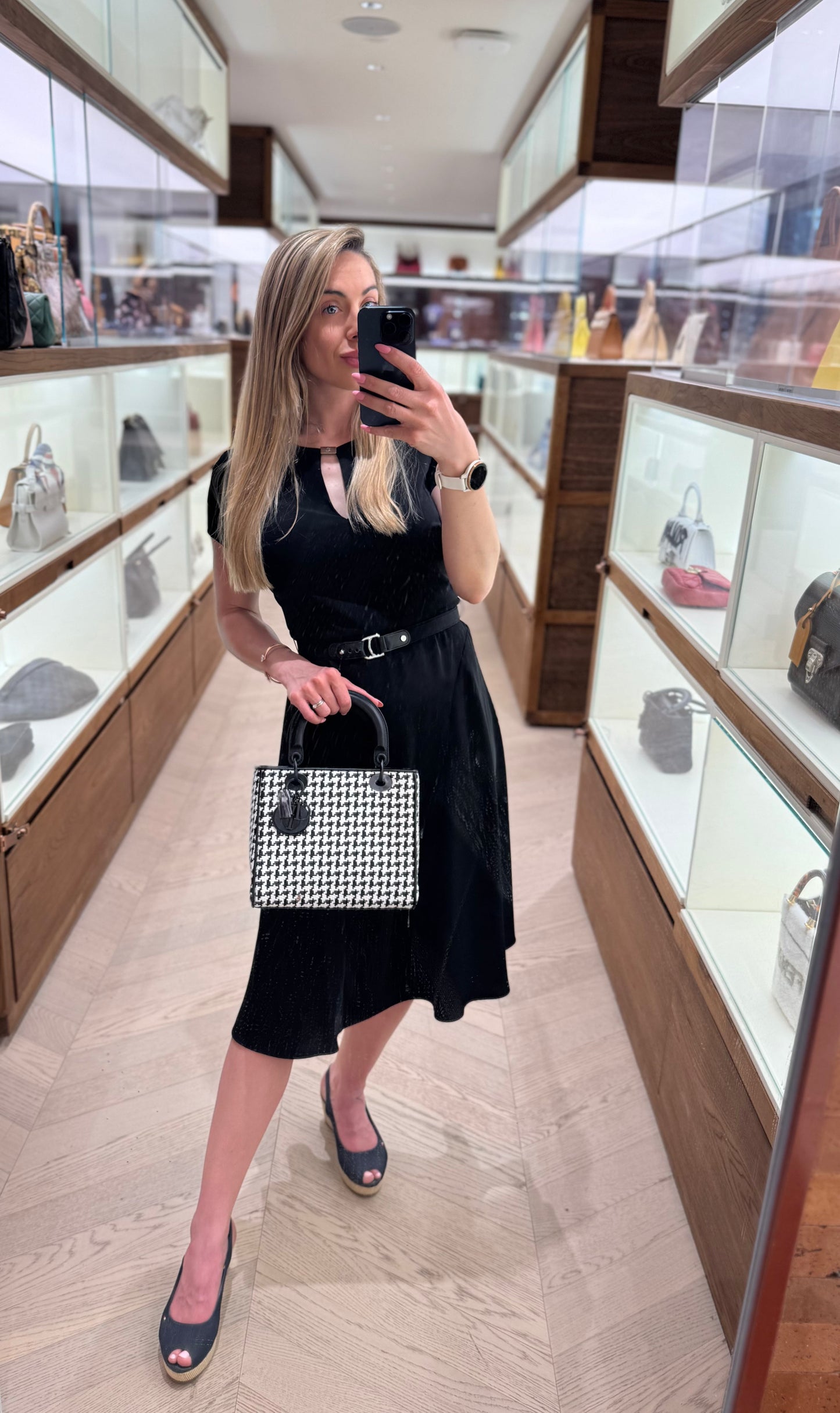 Pre-owned Certified Dior Limited Edition Medium Lady Dior Lambskin Woven Houndstooth with So Black Hardware, 2019, Full Set