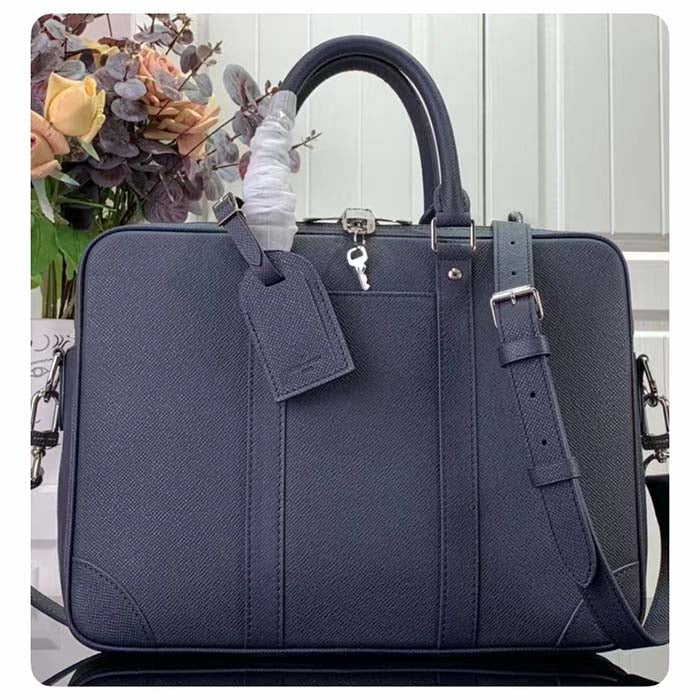 Louis Vuitton LV Uniisex Porte-Documents Voyage PM Midnight Blue Taiga Cowhide Leather