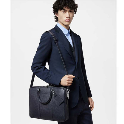 Louis Vuitton LV Uniisex Porte-Documents Voyage PM Midnight Blue Taiga Cowhide Leather