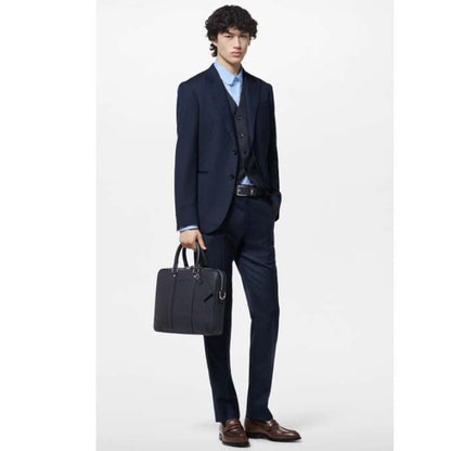 Louis Vuitton LV Uniisex Porte-Documents Voyage PM Midnight Blue Taiga Cowhide Leather