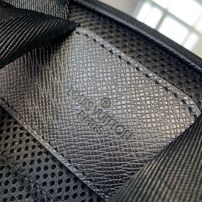Louis Vuitton LV Unisex Adrian Backpack Black Taiga Cowhide Leather Textile Lining