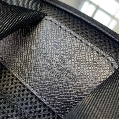 Louis Vuitton LV Unisex Adrian Backpack Black Taiga Cowhide Leather Textile Lining