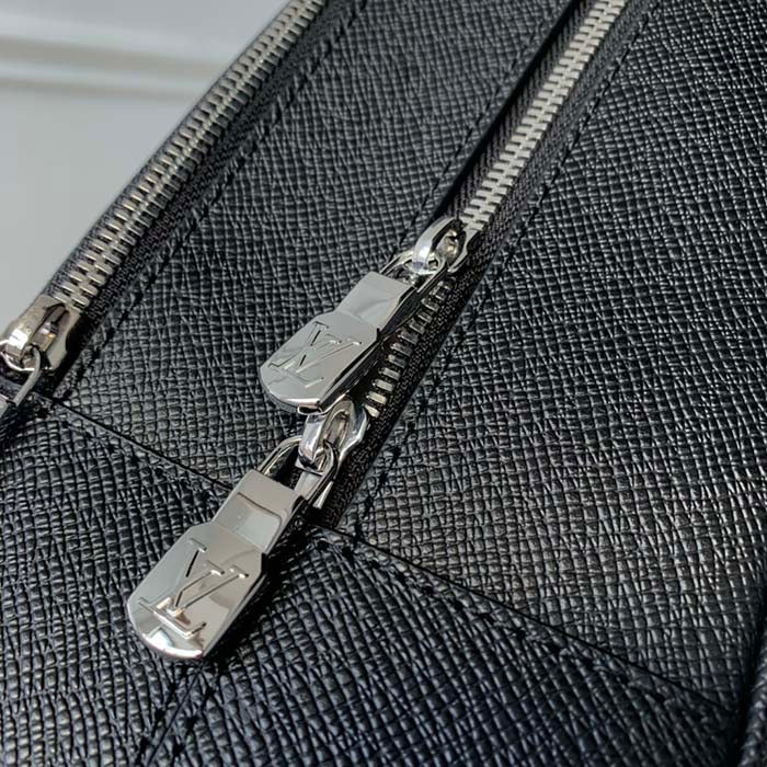 Louis Vuitton LV Unisex Adrian Backpack Black Taiga Cowhide Leather Textile Lining
