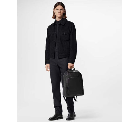 Louis Vuitton LV Unisex Adrian Backpack Black Taiga Cowhide Leather Textile Lining