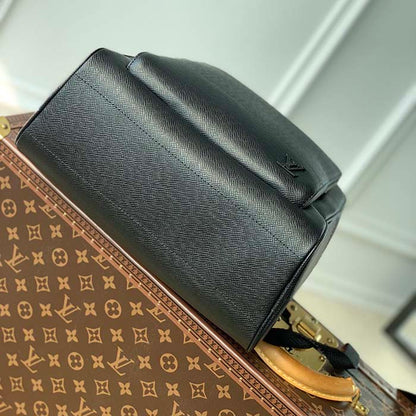 Louis Vuitton LV Unisex Adrian Backpack Black Taiga Cowhide Leather Textile Lining