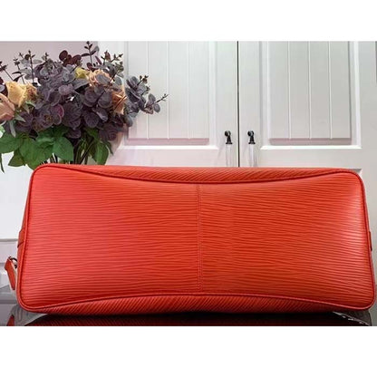 Louis Vuitton LV Unisex Alma Travel GM Vermillon Red Epi XL Grained Leather Handle Clip