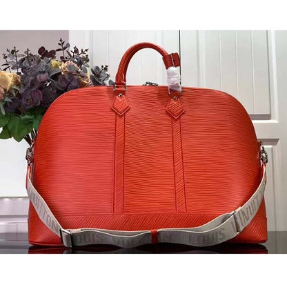 Louis Vuitton LV Unisex Alma Travel GM Vermillon Red Epi XL Grained Leather Handle Clip