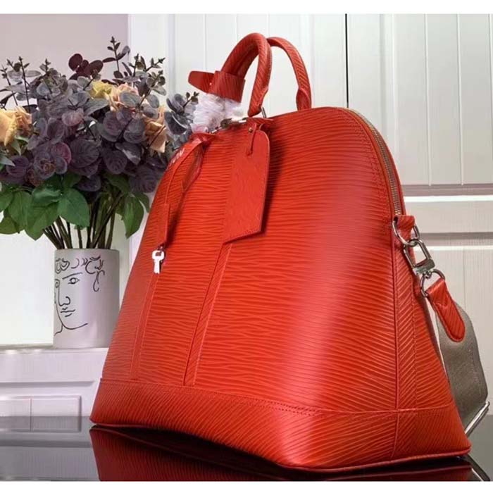 Louis Vuitton LV Unisex Alma Travel GM Vermillon Red Epi XL Grained Leather Handle Clip