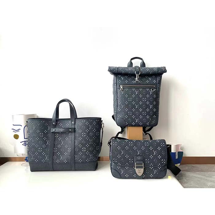 Louis Vuitton LV Unisex Tote Journey Carryall Bag Black Charcoal Cowhide Leather