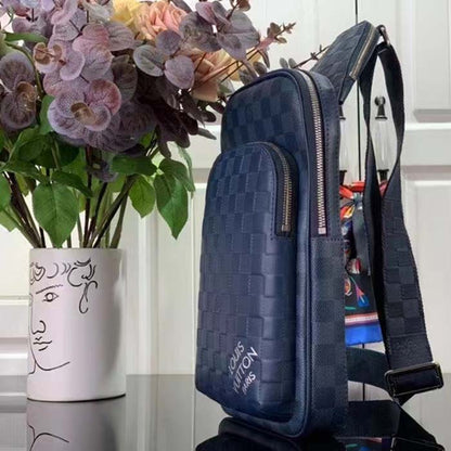 Louis Vuitton LV Unisex Avenue Slingbag Blue Sapphire Damier Infini Cowhide Leather Graphite Coated Canvas