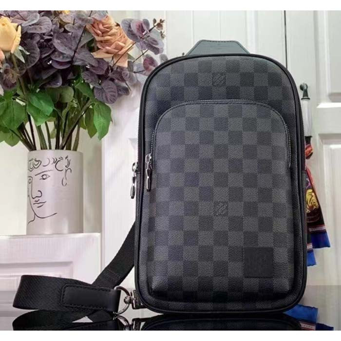 Louis Vuitton LV Unisex Avenue Slingbag NM Damier Graphite Coated Canvas Cowhide Leather