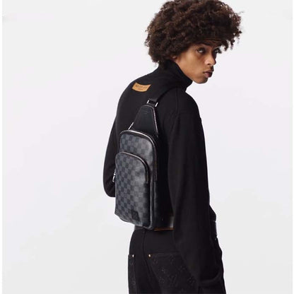 Louis Vuitton LV Unisex Avenue Slingbag NM Damier Graphite Coated Canvas Cowhide Leather