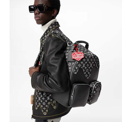 Louis Vuitton LV Unisex Backpack Multipocket Black Monogram Denim Taurillon Cowhide Leather