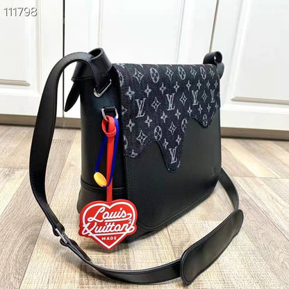 Louis Vuitton LV Unisex Besace Tokyo Black Monogram Denim Taurillon Leather