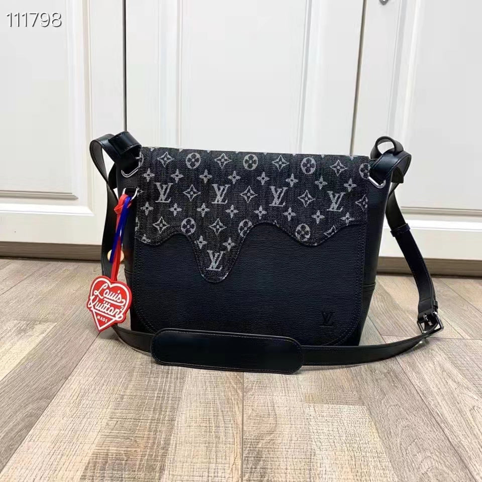 Louis Vuitton LV Unisex Besace Tokyo Black Monogram Denim Taurillon Leather