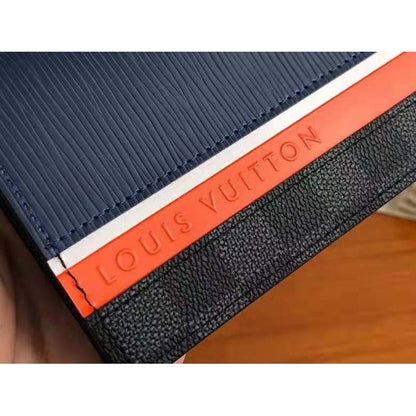 Louis Vuitton LV Unisex Brazza Wallet Navy Blue Epi Leather Damier Graphite Coated Canvas