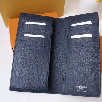 Louis Vuitton LV Unisex Brazza Wallet Taïga Leather Discreetly Stamped LV Initials