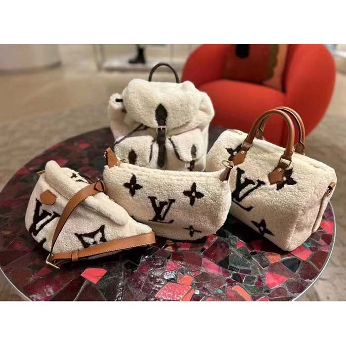 Louis Vuitton LV Women SKI Speedy Bandoulière 25 Cream/Brown Shearling Cowhide-Leather