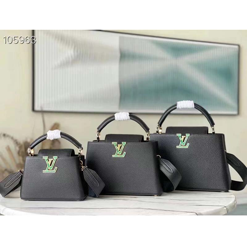 Louis Vuitton LV Women Capucines BB Handbag Black Taurillon Cowhide Leather