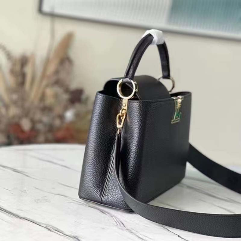 Louis Vuitton LV Women Capucines BB Handbag Black Taurillon Cowhide Leather