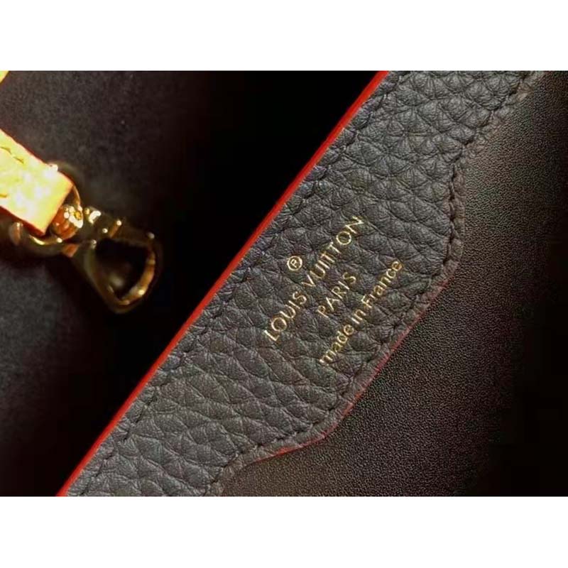 Louis Vuitton LV Women Capucines MM Handbag Black Gold Arizona Taurillon Cowhide