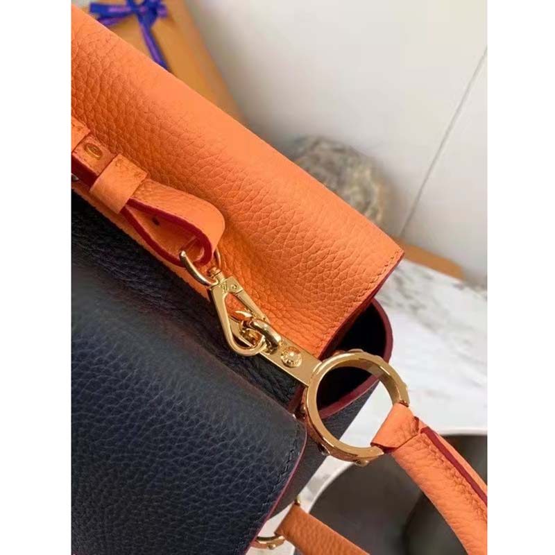 Louis Vuitton LV Women Capucines MM Handbag Black Gold Arizona Taurillon Cowhide