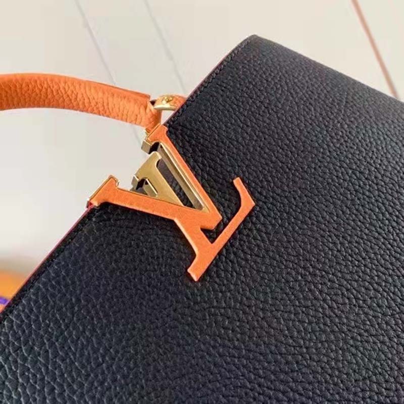 Louis Vuitton LV Women Capucines MM Handbag Black Gold Arizona Taurillon Cowhide