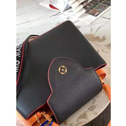 Louis Vuitton LV Women Capucines MM Handbag Black Gold Arizona Taurillon Cowhide