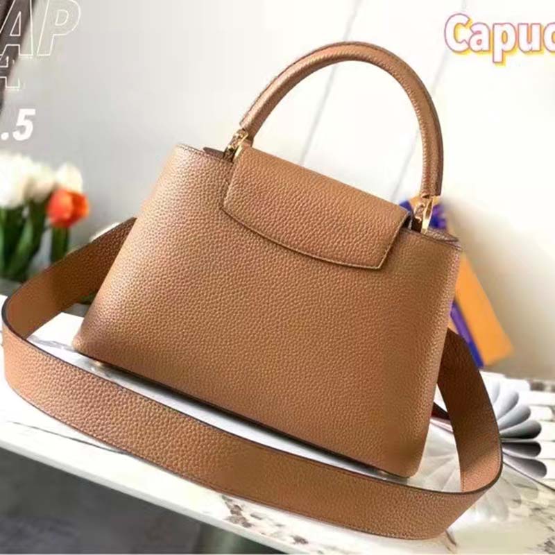 Louis Vuitton LV Women Capucines MM Handbag Gold Arizona Taurillon Cowhide