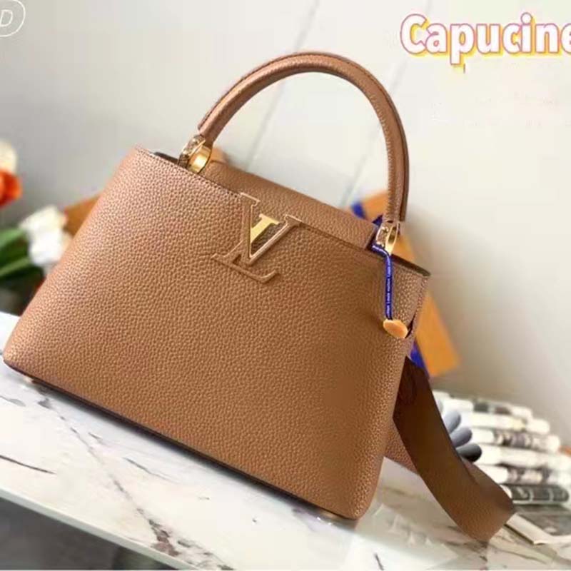 Louis Vuitton LV Women Capucines MM Handbag Gold Arizona Taurillon Cowhide