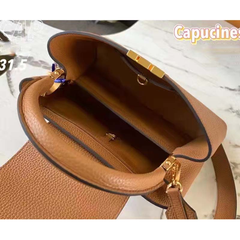 Louis Vuitton LV Women Capucines MM Handbag Gold Arizona Taurillon Cowhide