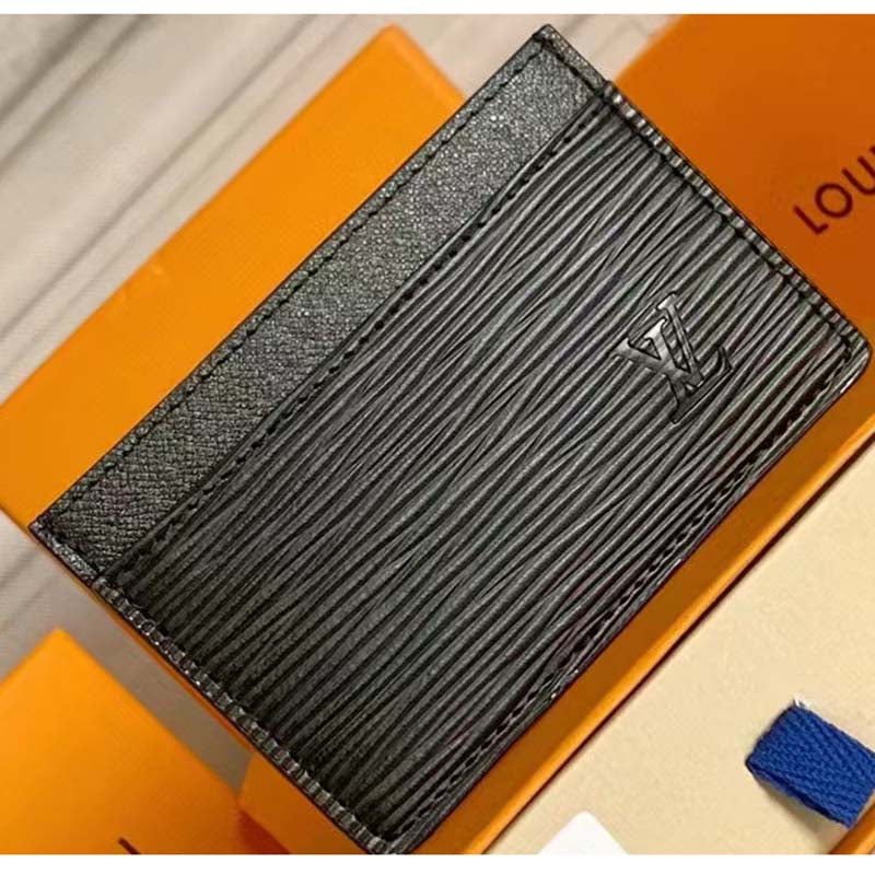 Louis Vuitton LV Unisex Card Holder Wallet Black Epi Leather
