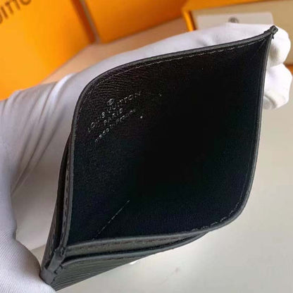 Louis Vuitton LV Unisex Card Holder Wallet Black Epi Leather