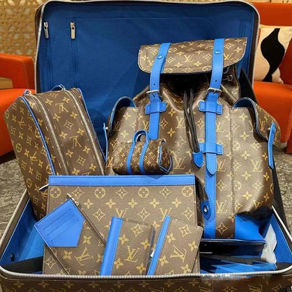 Louis Vuitton LV Unisex Christopher MM Backpack Blue Monogram Macassar Coated Canvas Cowhide Leather