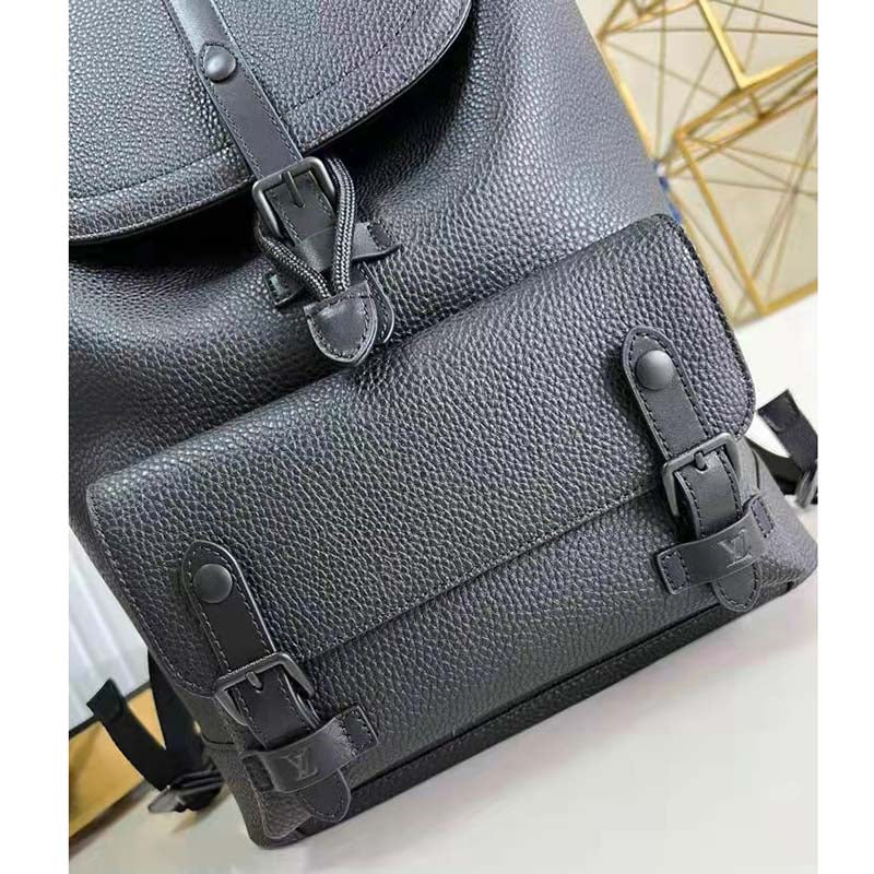 Louis Vuitton LV Unisex Christopher Slim Backpack Black Taurillon Cowhide Leather