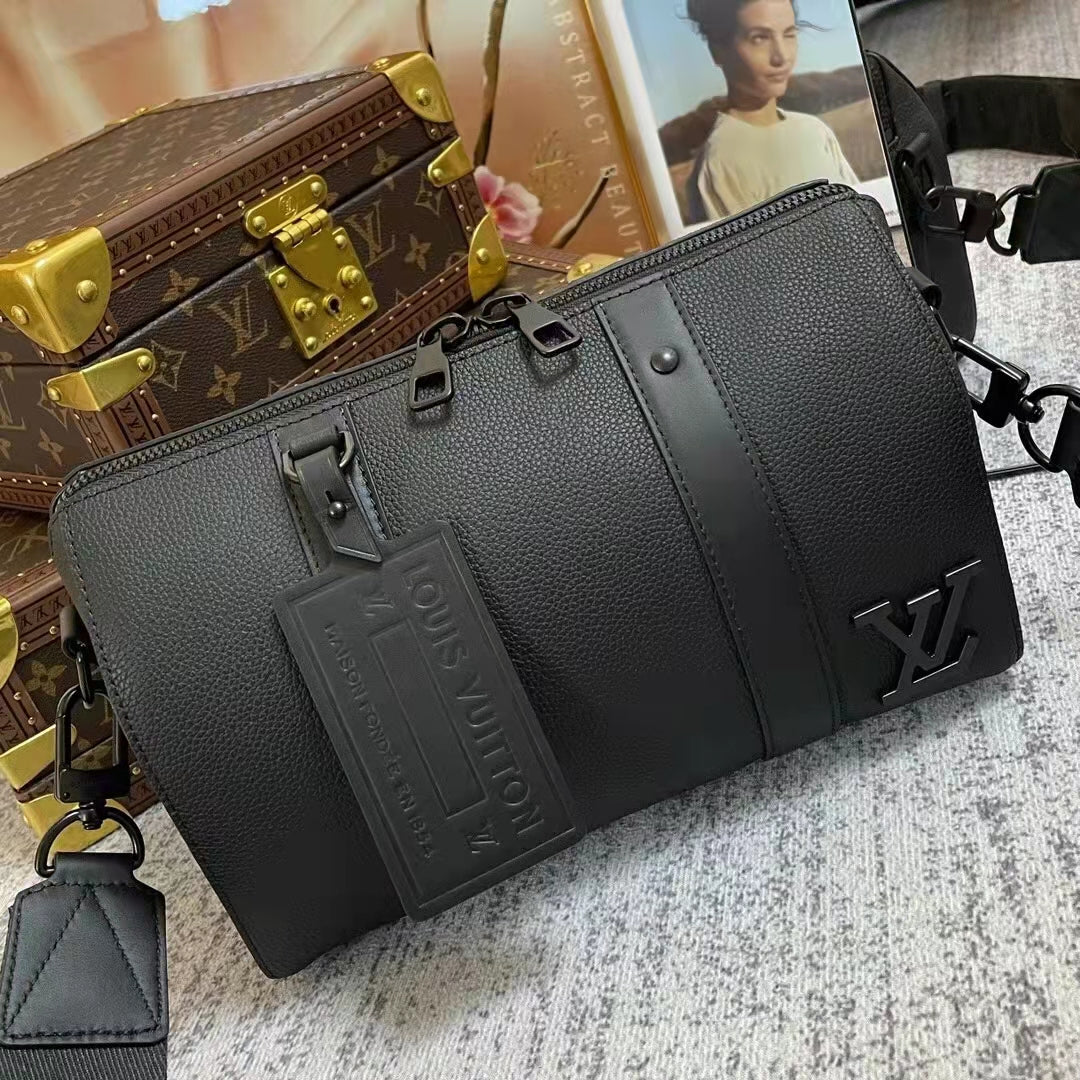 Louis Vuitton LV Unisex City Keepall Bag Black Aerogram Grained Calf Cowhide