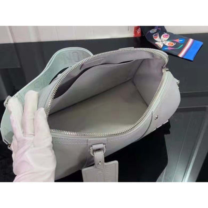 Louis Vuitton LV Unisex City Keepall Bag Gray Aerogram Cowhide Leather Textile Lining