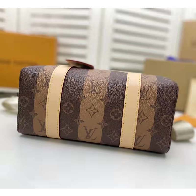 Louis Vuitton LV Unisex City Keepall Bag Monogram Stripes Brown Coated Canvas