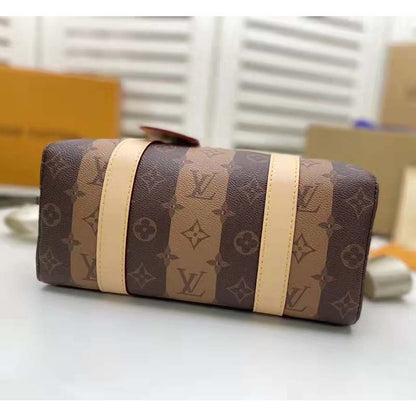 Louis Vuitton LV Unisex City Keepall Bag Monogram Stripes Brown Coated Canvas